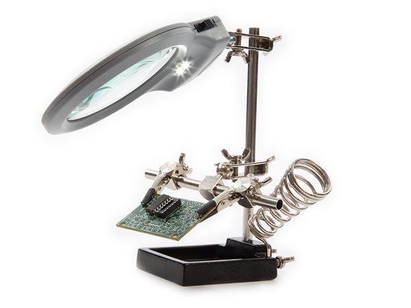 Loupe à Souder Avec Lampe LED Et Support Main Libre - Grossissement 3.5x & 12x, Pinces Crocodiles